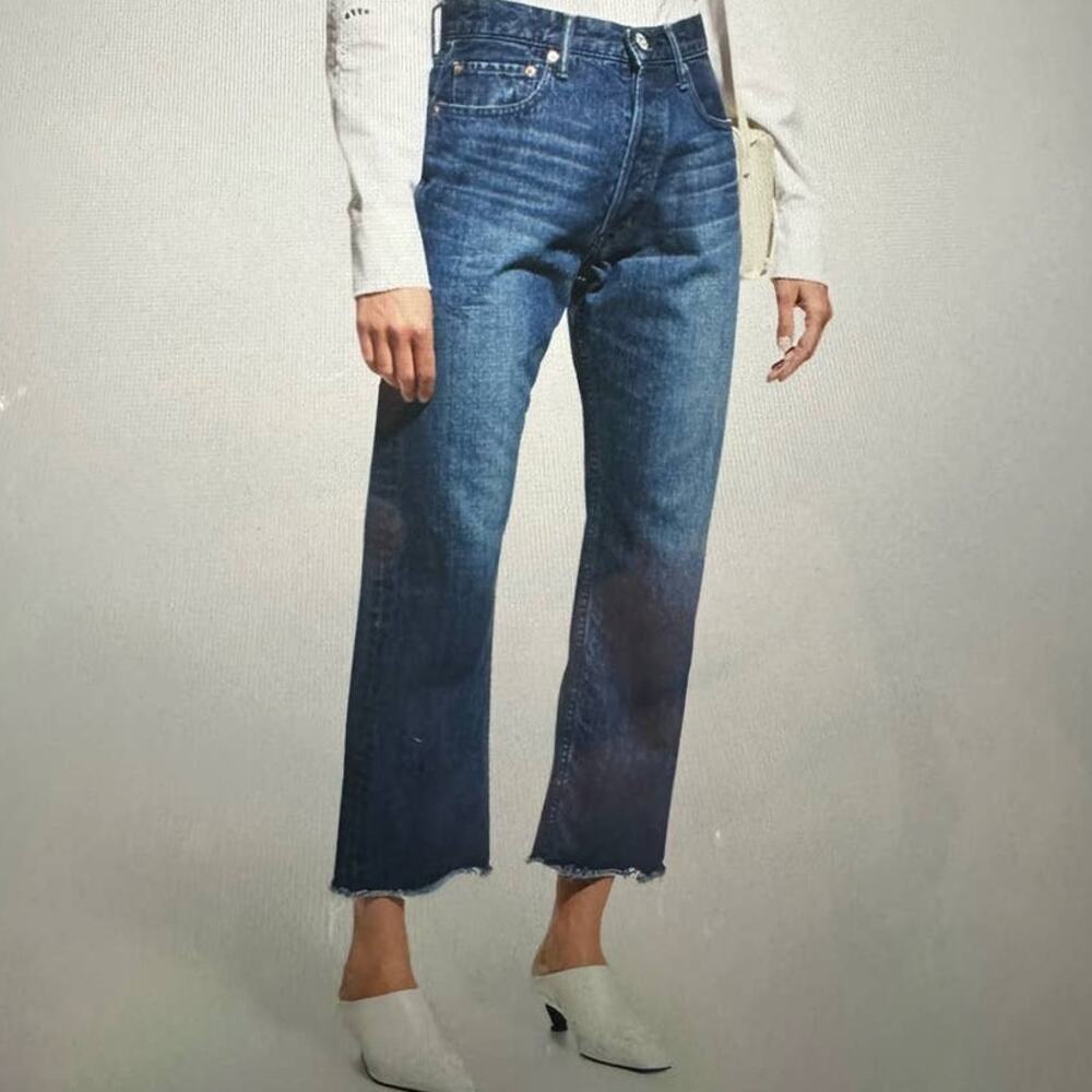 MOUSSY VINTAGE Capac Wide Straight Ankle Jeans with Frayed Hem Sz 29